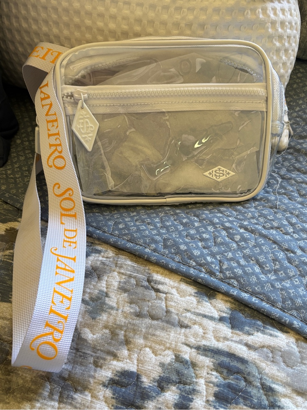 Sol de Janeiro White Clear Crossbody with Orange Branded Strap